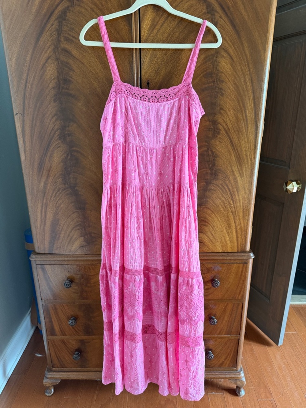 LoveShackFancy Hot Pink Crochet & Polka Dot Dress